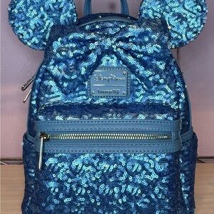 ✨ Loungefly Disney Parks Hydrangea Blue Sequin Mini Backpack NWT Exclusive ✨